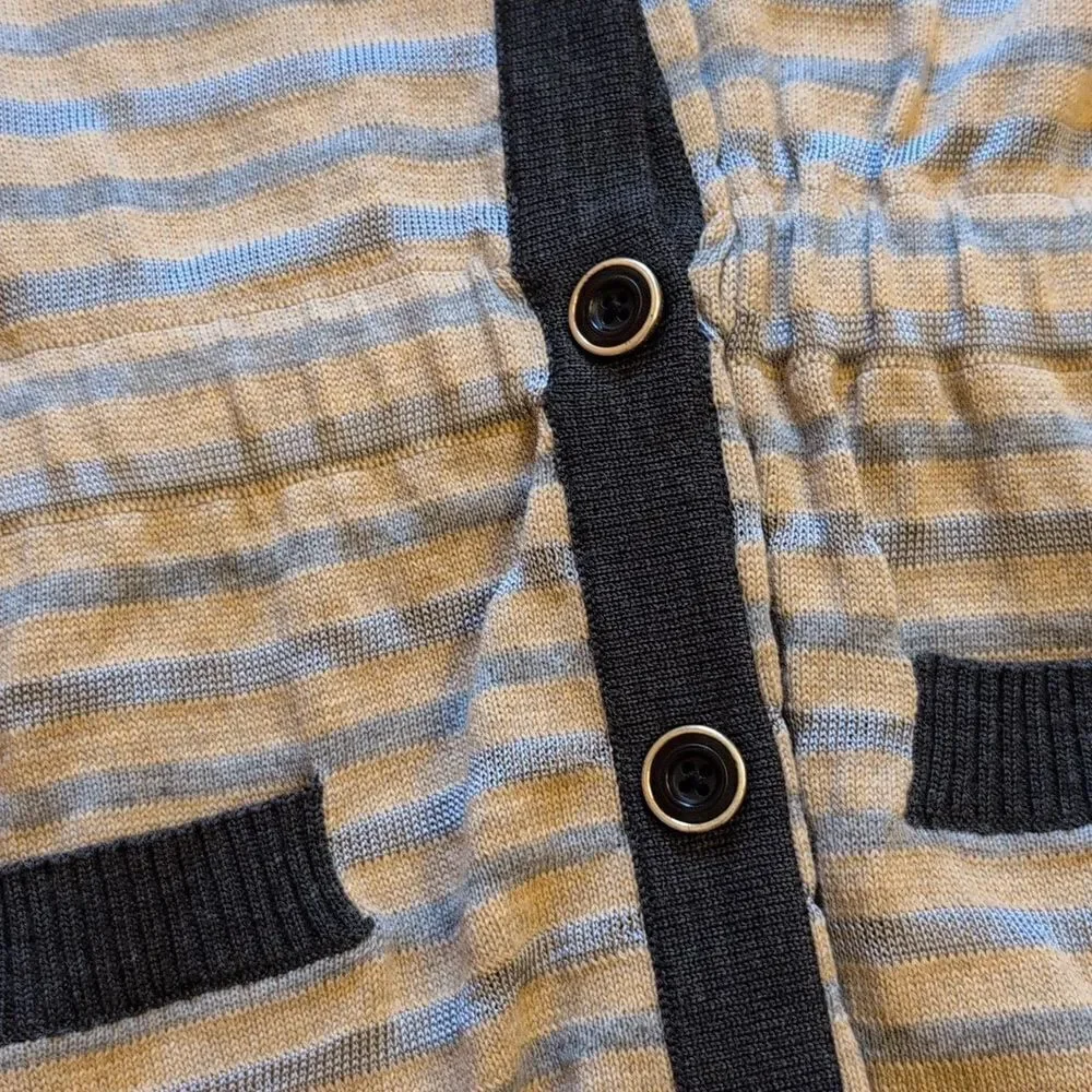 St. John hooded knit sweater cream striped cardigan buttondown size S